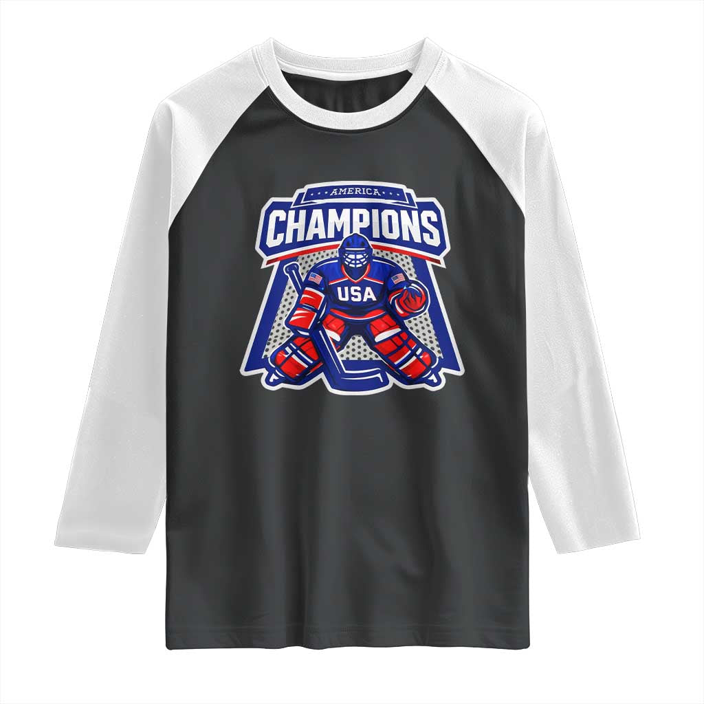 USA Ice Hockey Raglan Shirt America Champions Patriotic Ice Hockey Team Fan