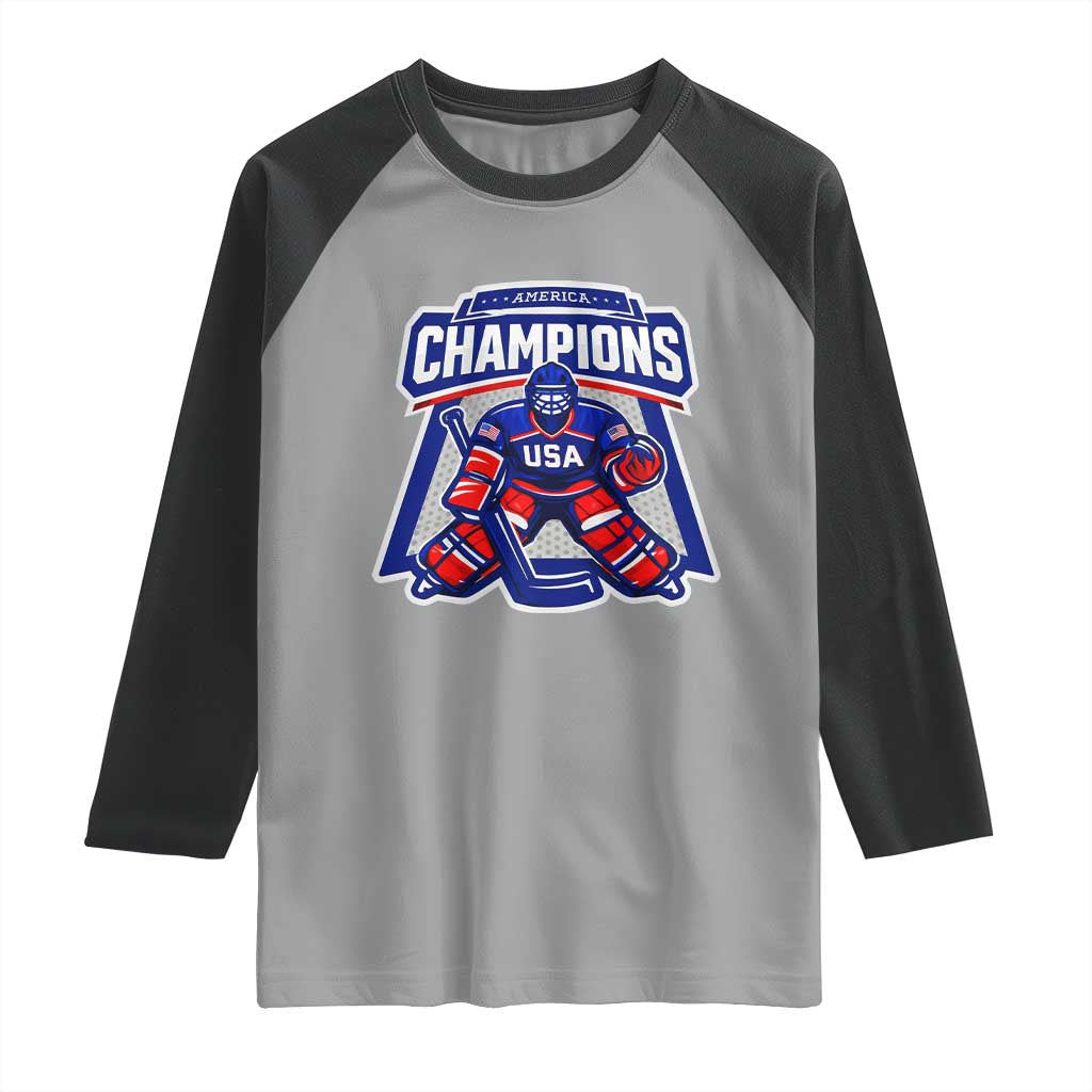 USA Ice Hockey Raglan Shirt America Champions Patriotic Ice Hockey Team Fan