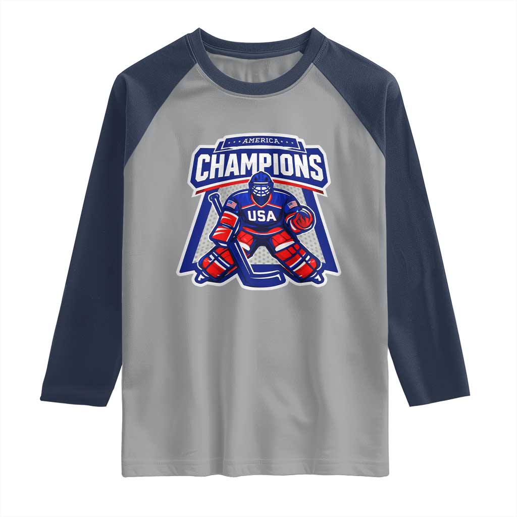 USA Ice Hockey Raglan Shirt America Champions Patriotic Ice Hockey Team Fan