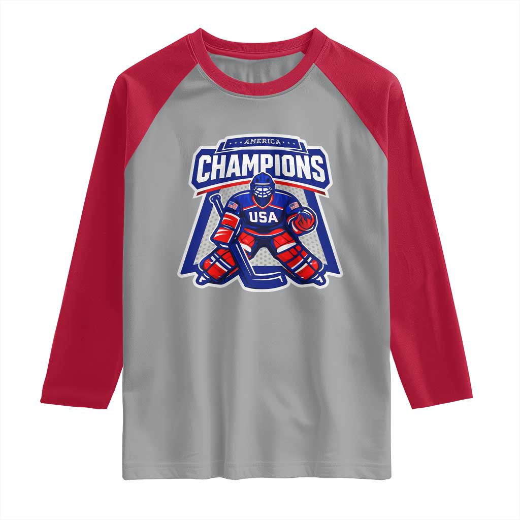 USA Ice Hockey Raglan Shirt America Champions Patriotic Ice Hockey Team Fan