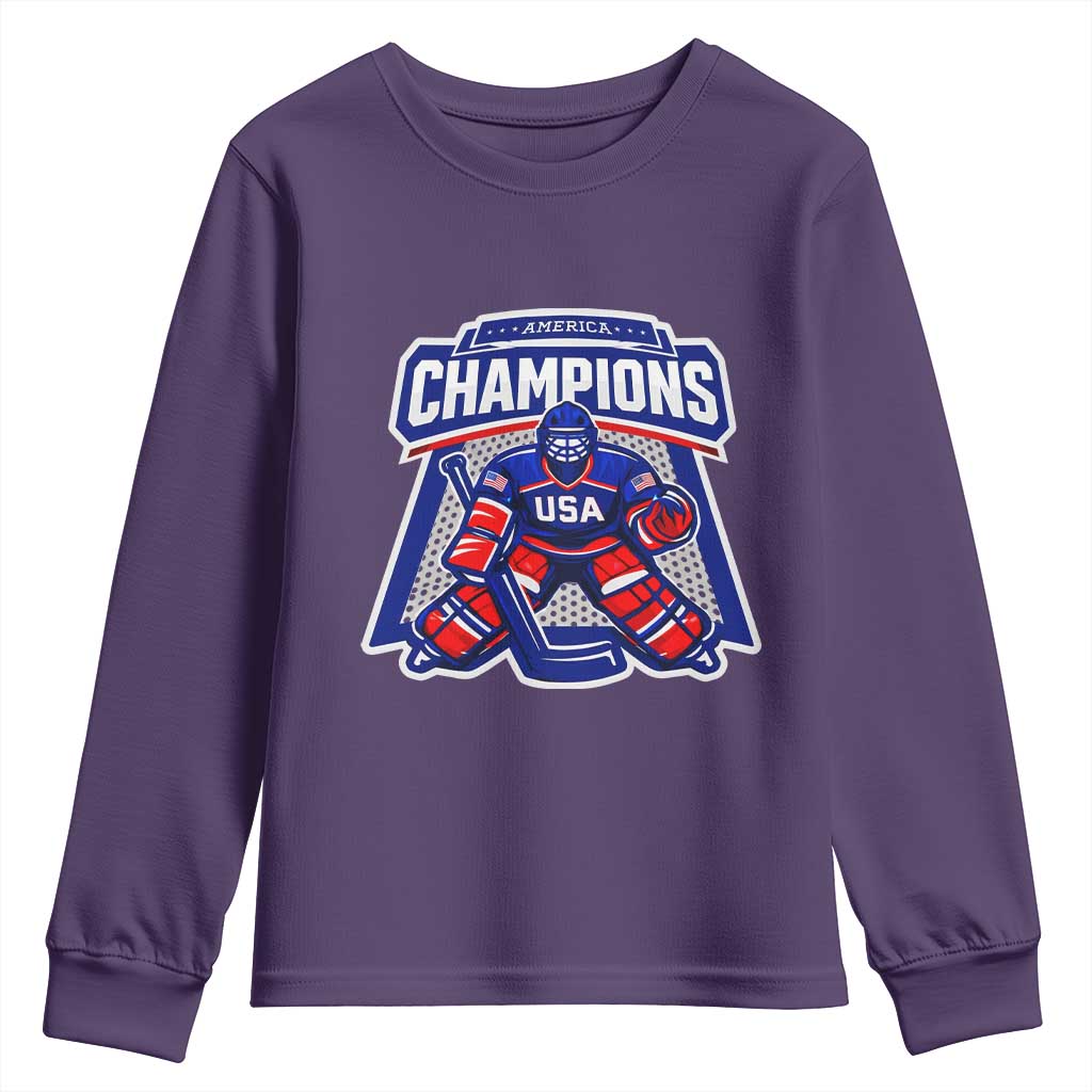 USA Ice Hockey Youth Sweatshirt America Champions Patriotic Ice Hockey Team Fan
