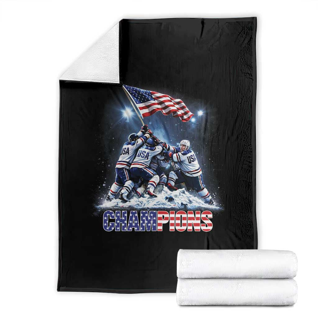 USA Ice Hockey Throw Blanket Hockey Champions 2026 USA Players Raising Flag On Ice