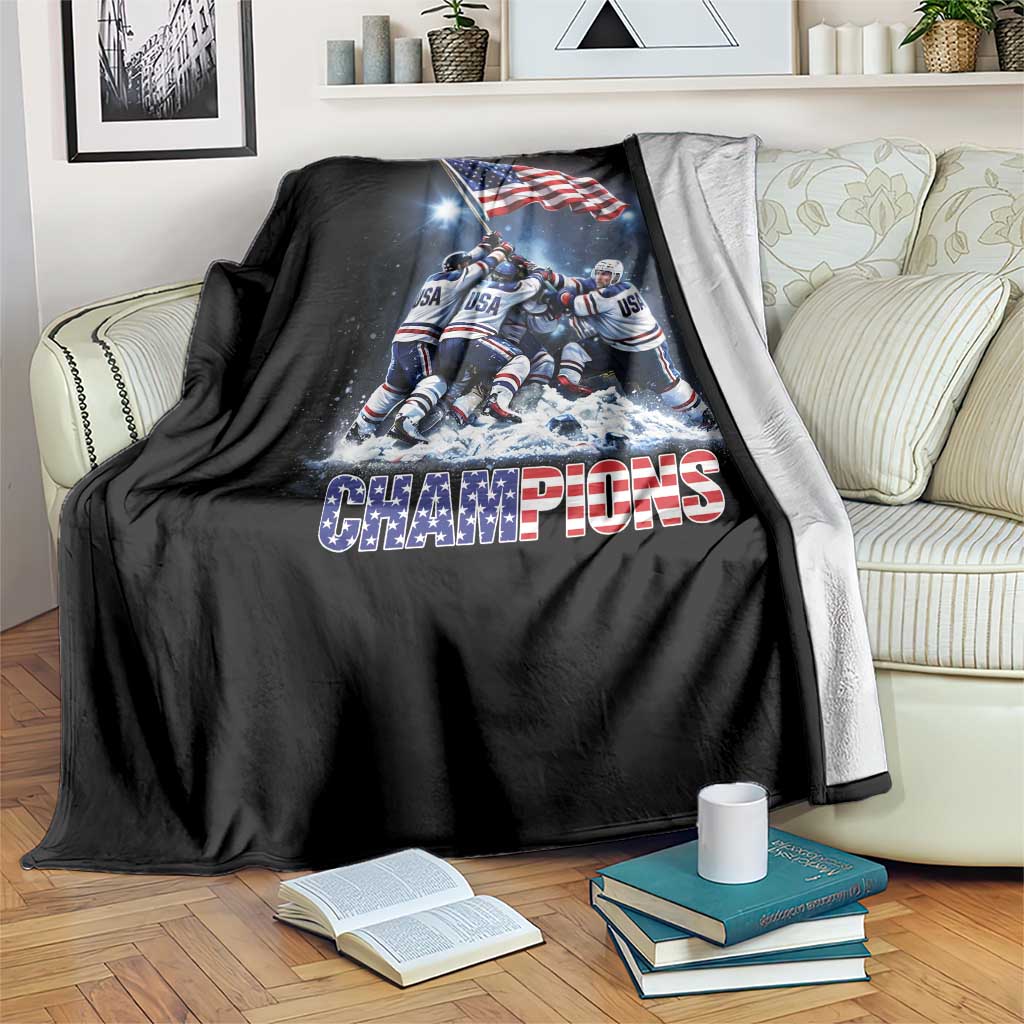 USA Ice Hockey Throw Blanket Hockey Champions 2026 USA Players Raising Flag On Ice
