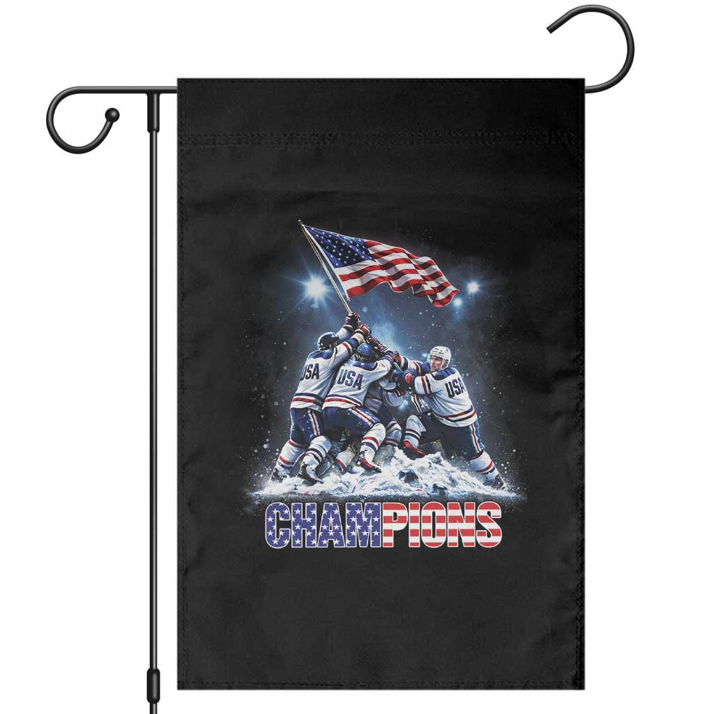 USA Ice Hockey Garden Flag Hockey Champions 2026 USA Players Raising Flag On Ice