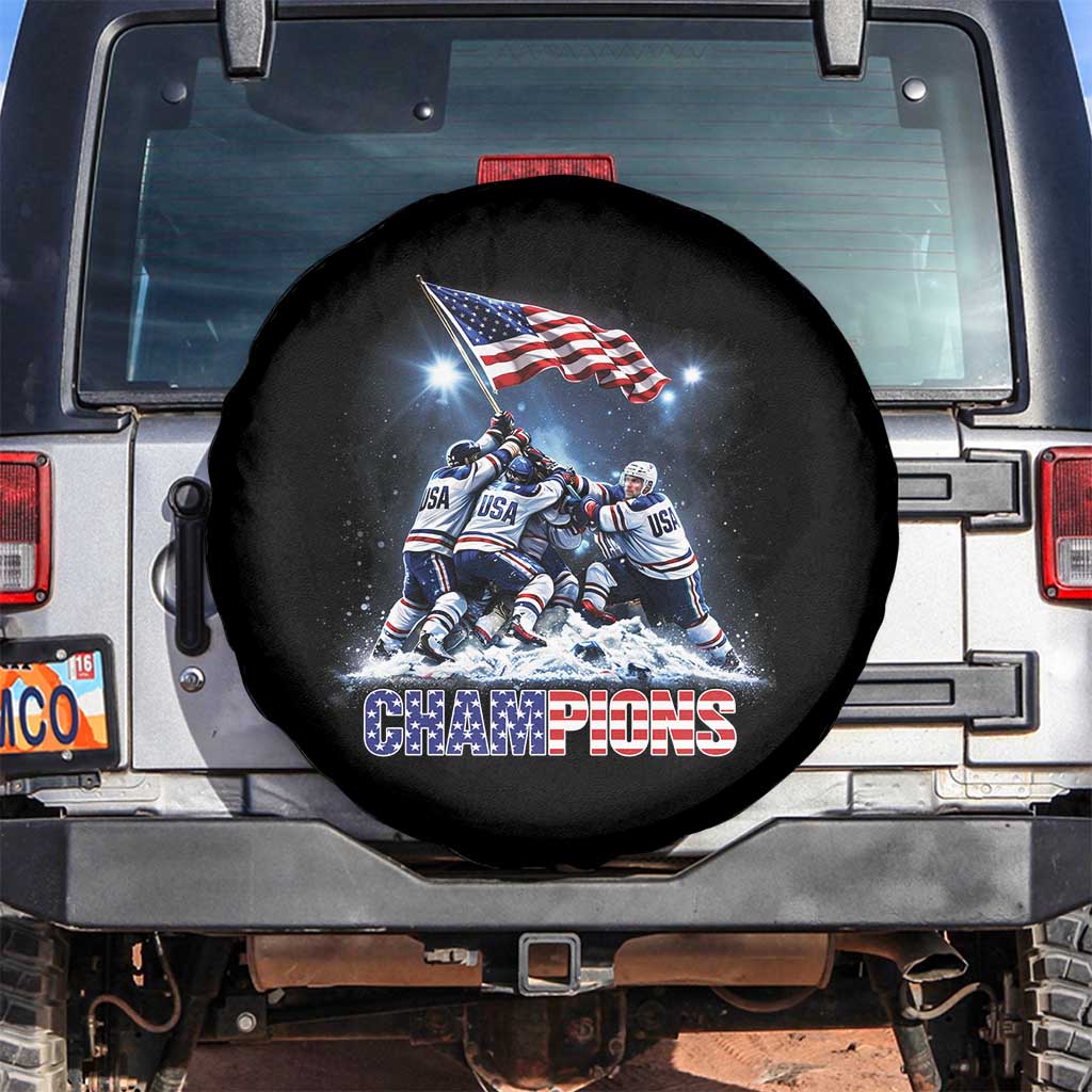 USA Ice Hockey Spare Tire Cover Hockey Champions 2026 USA Players Raising Flag On Ice