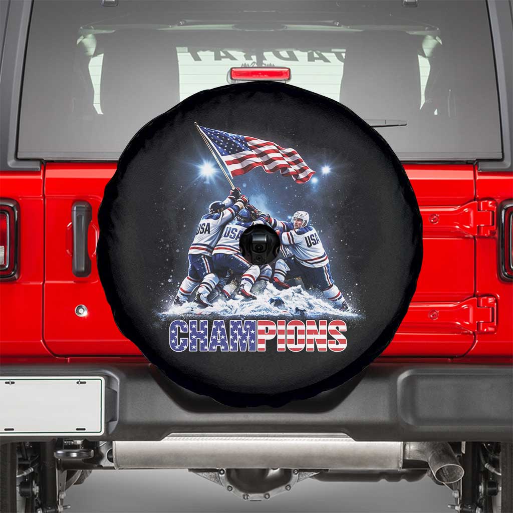 USA Ice Hockey Spare Tire Cover Hockey Champions 2026 USA Players Raising Flag On Ice