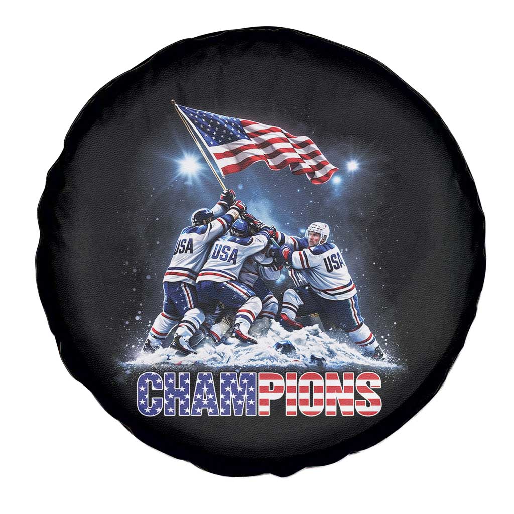 USA Ice Hockey Spare Tire Cover Hockey Champions 2026 USA Players Raising Flag On Ice