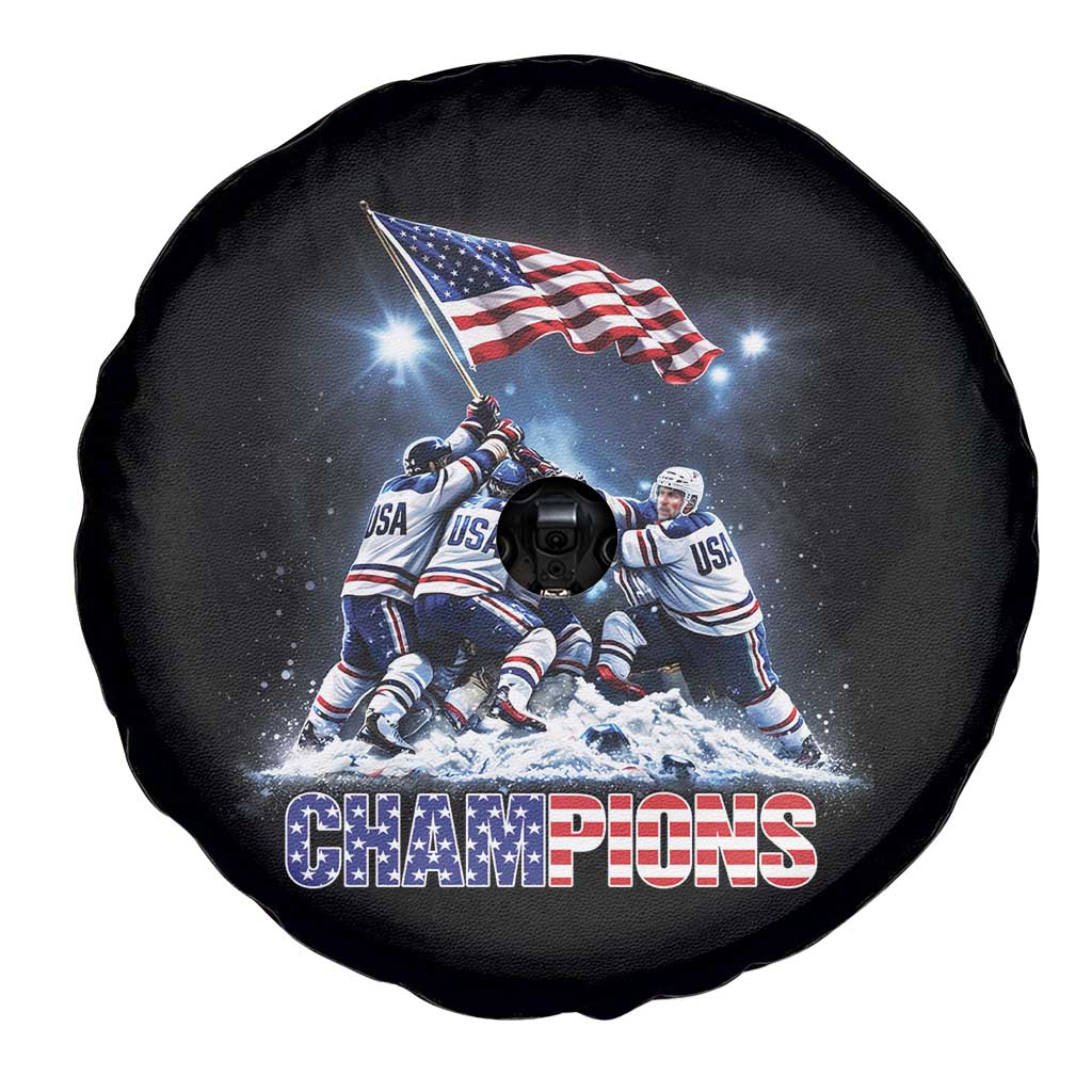 USA Ice Hockey Spare Tire Cover Hockey Champions 2026 USA Players Raising Flag On Ice