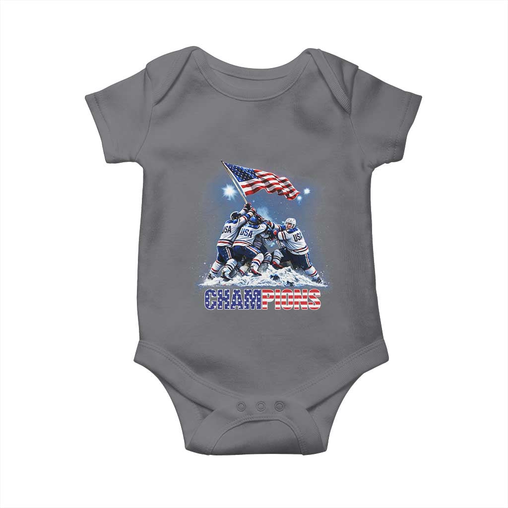 USA Ice Hockey Baby Onesie Hockey Champions 2026 USA Players Raising Flag On Ice