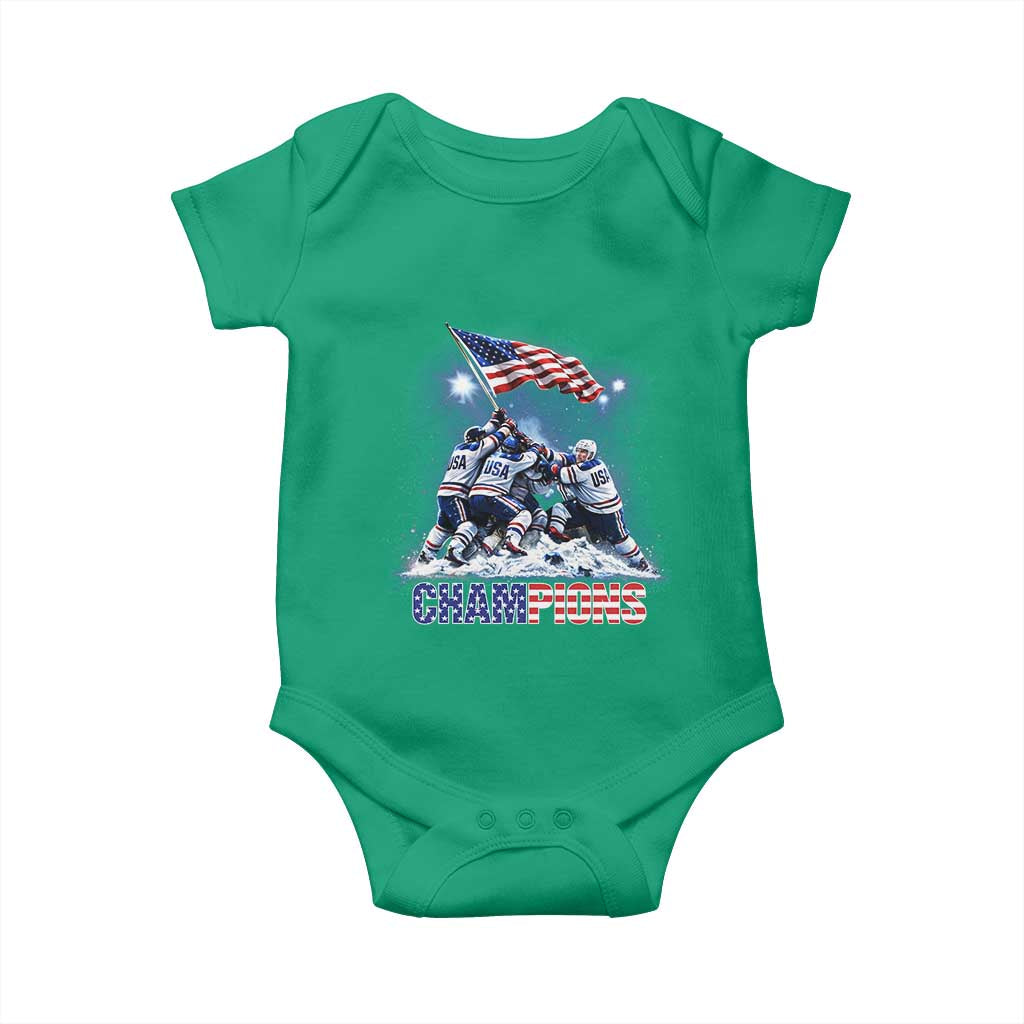 USA Ice Hockey Baby Onesie Hockey Champions 2026 USA Players Raising Flag On Ice