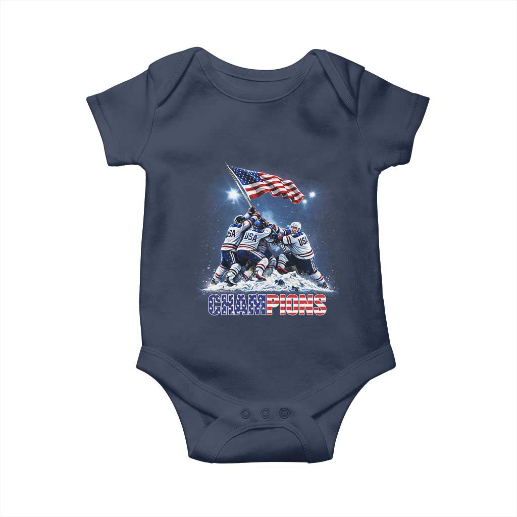 USA Ice Hockey Baby Onesie Hockey Champions 2026 USA Players Raising Flag On Ice