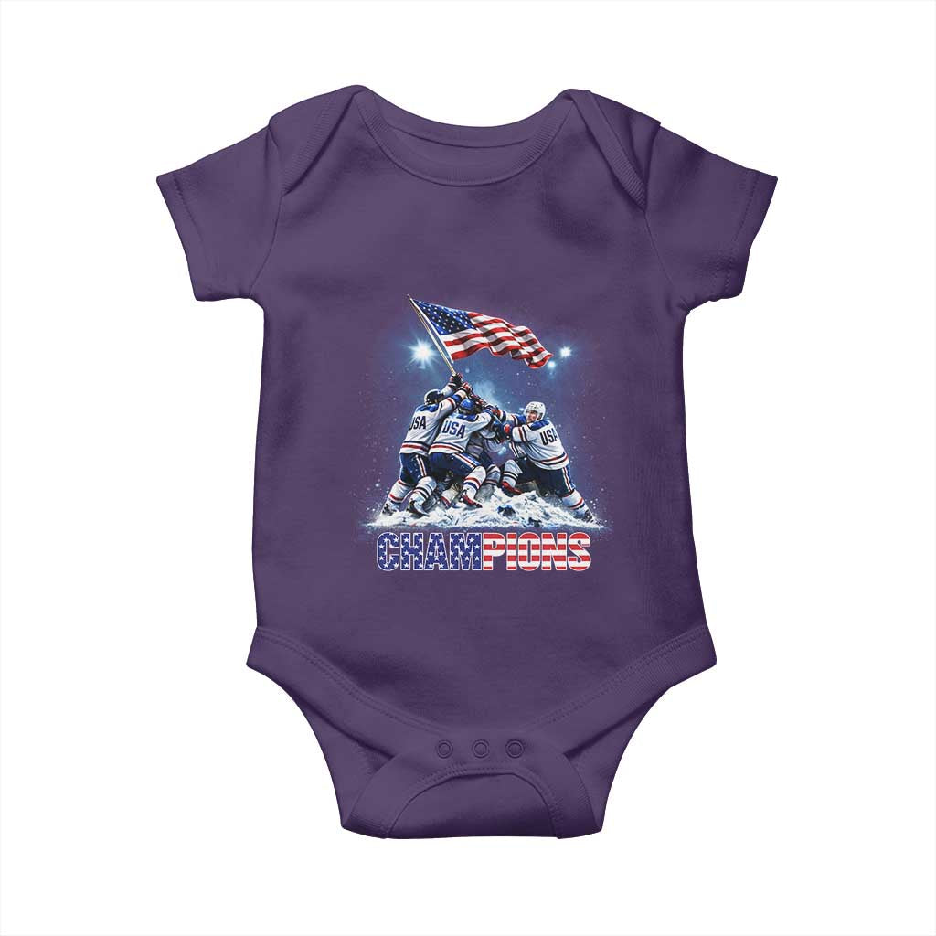 USA Ice Hockey Baby Onesie Hockey Champions 2026 USA Players Raising Flag On Ice