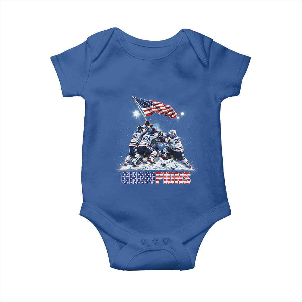 USA Ice Hockey Baby Onesie Hockey Champions 2026 USA Players Raising Flag On Ice