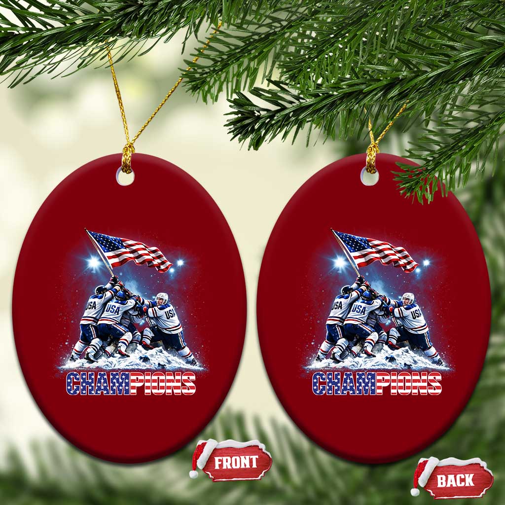 USA Ice Hockey Ceramic Ornament Hockey Champions 2026 USA Players Raising Flag On Ice