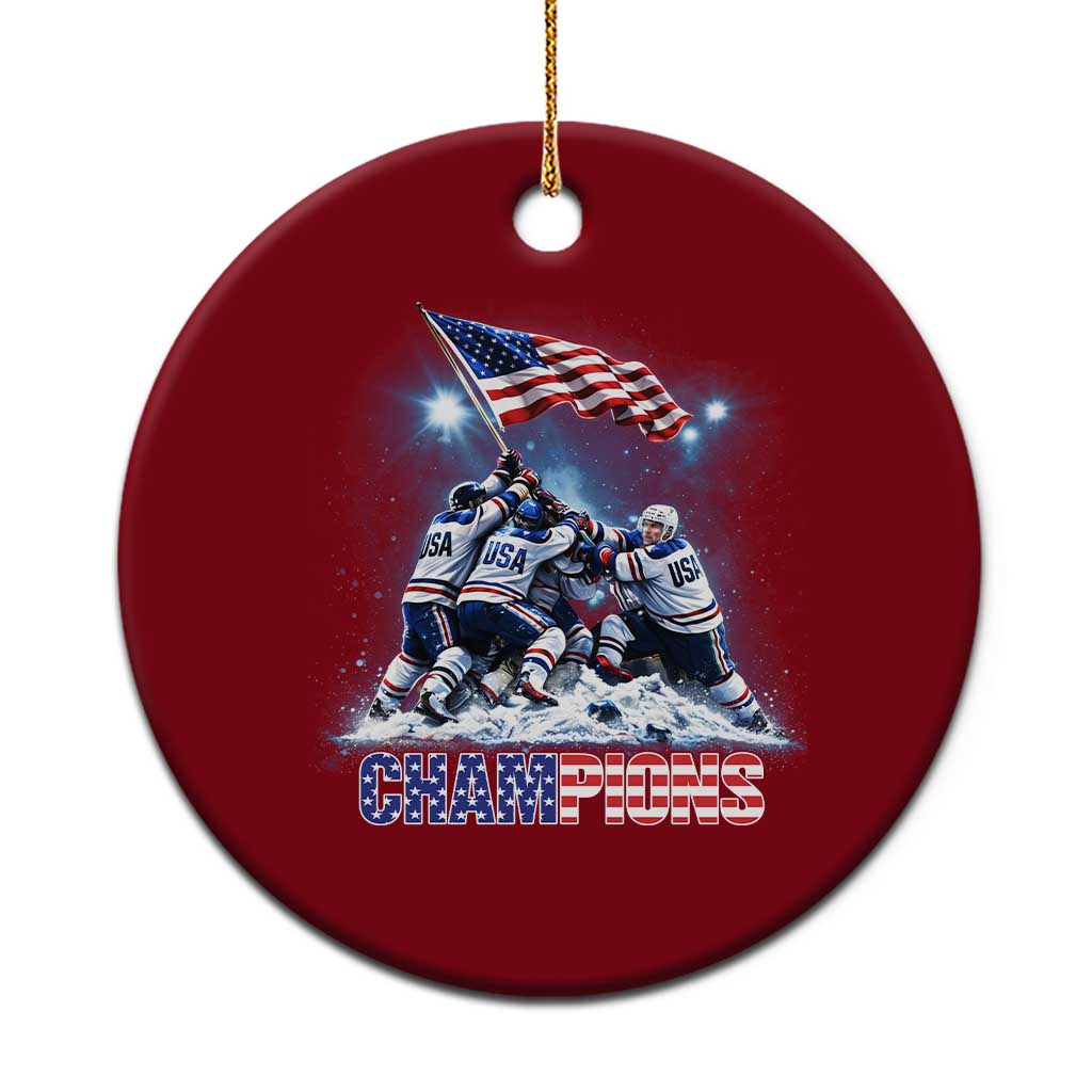 USA Ice Hockey Ceramic Ornament Hockey Champions 2026 USA Players Raising Flag On Ice