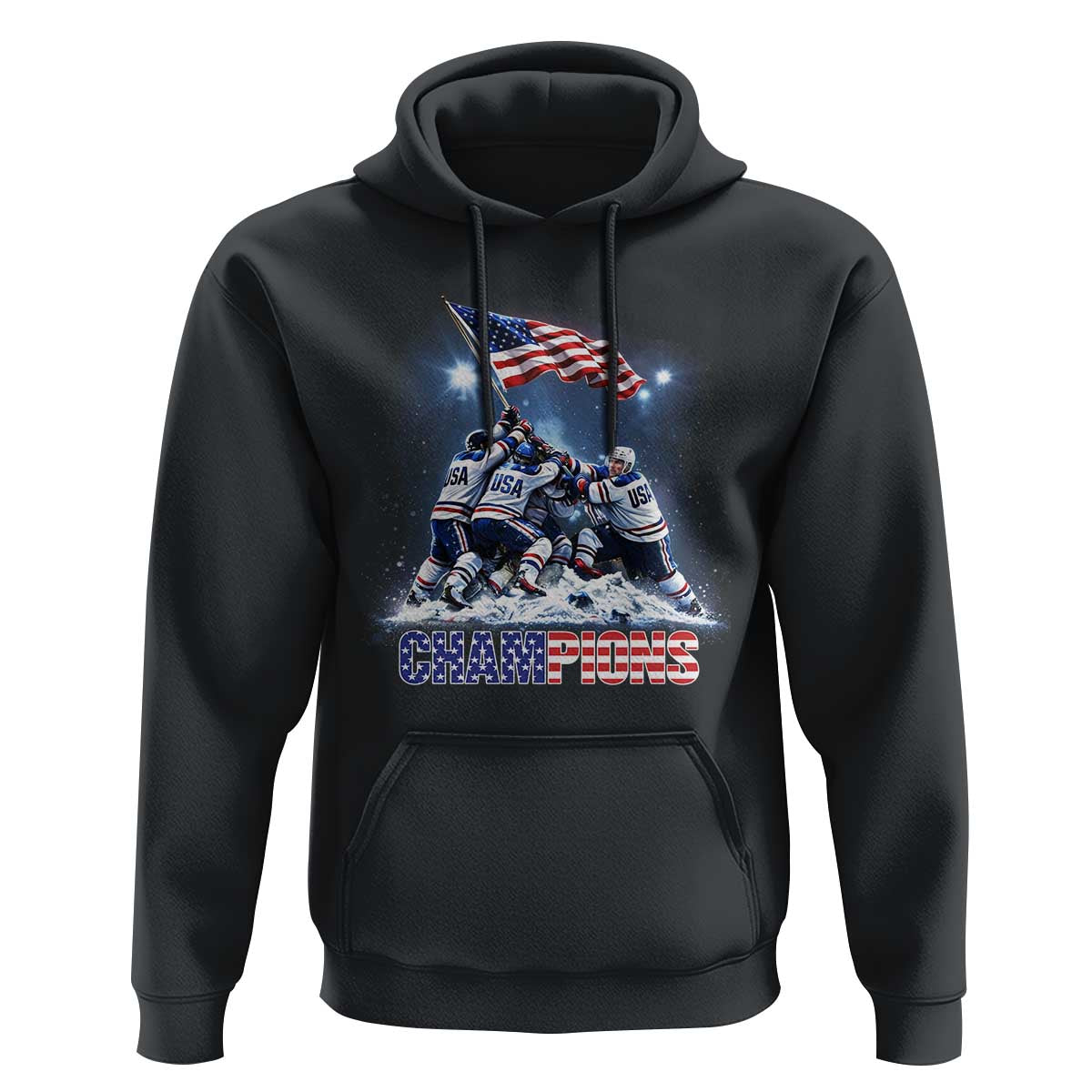 USA Ice Hockey Hoodie Hockey Champions 2026 USA Players Raising Flag On Ice