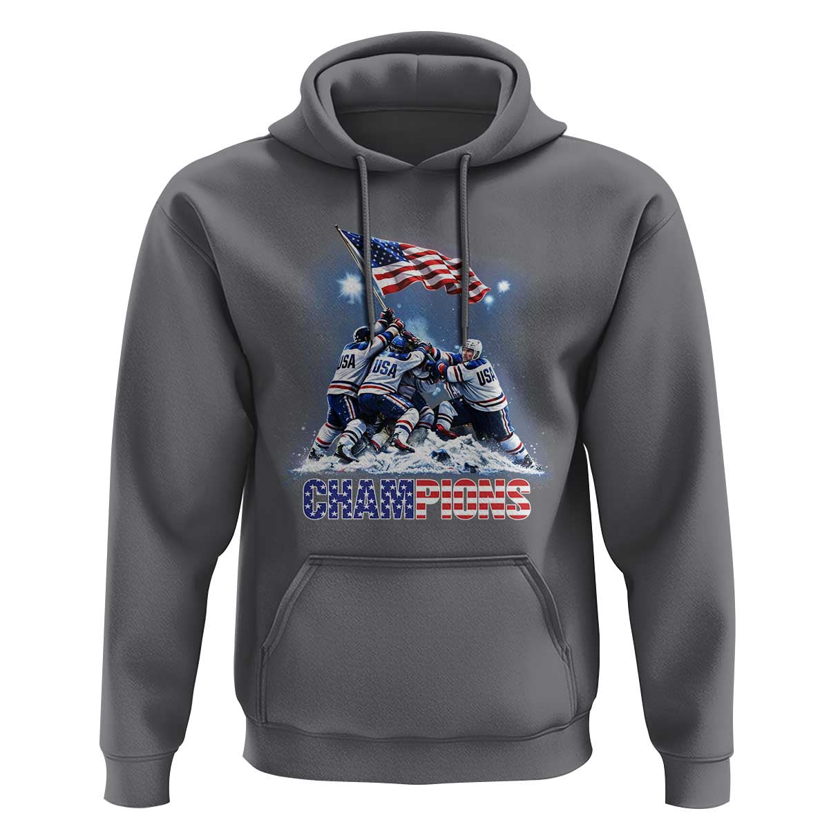 USA Ice Hockey Hoodie Hockey Champions 2026 USA Players Raising Flag On Ice
