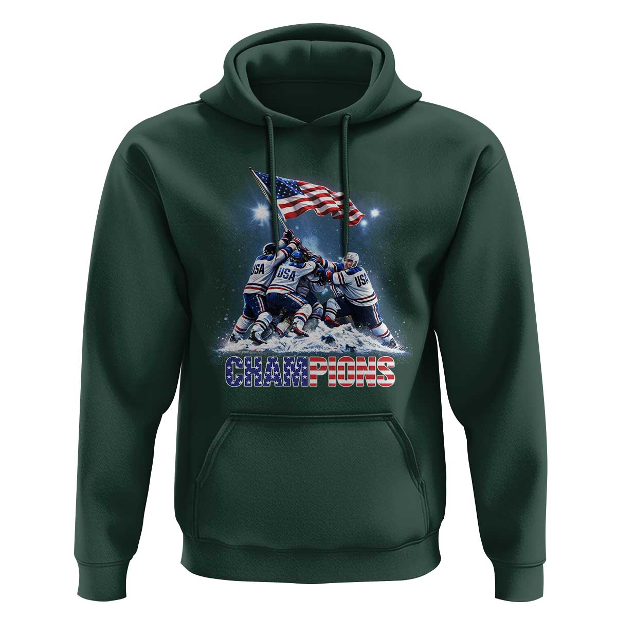 USA Ice Hockey Hoodie Hockey Champions 2026 USA Players Raising Flag On Ice