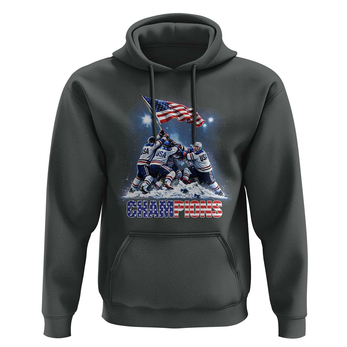 USA Ice Hockey Hoodie Hockey Champions 2026 USA Players Raising Flag On Ice