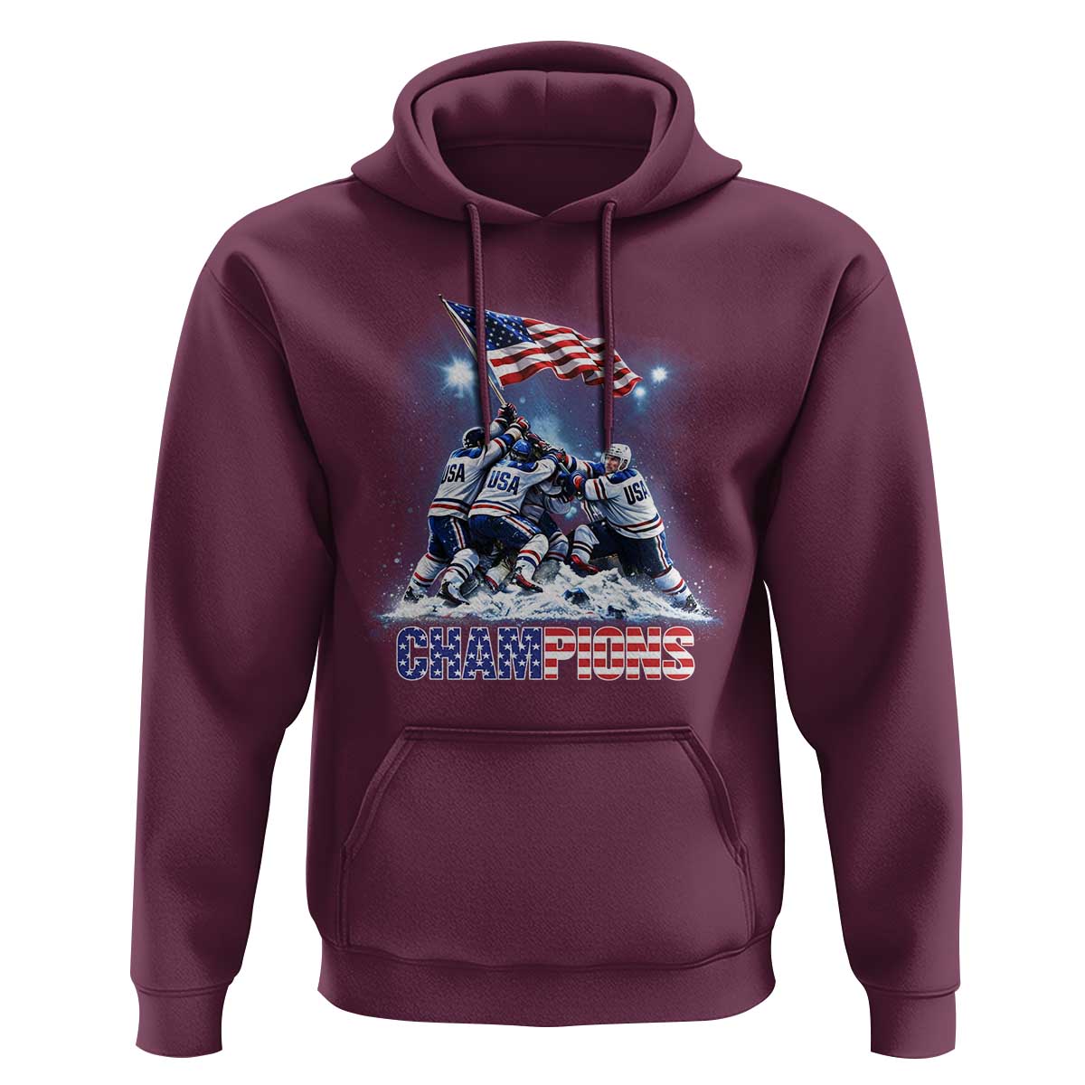 USA Ice Hockey Hoodie Hockey Champions 2026 USA Players Raising Flag On Ice