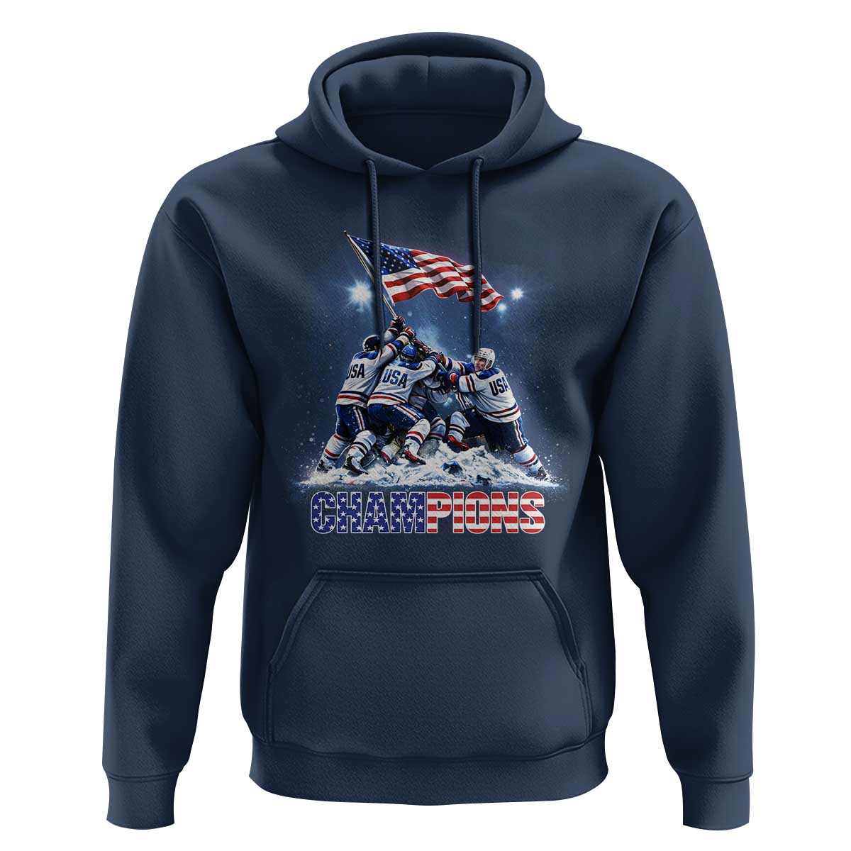 USA Ice Hockey Hoodie Hockey Champions 2026 USA Players Raising Flag On Ice