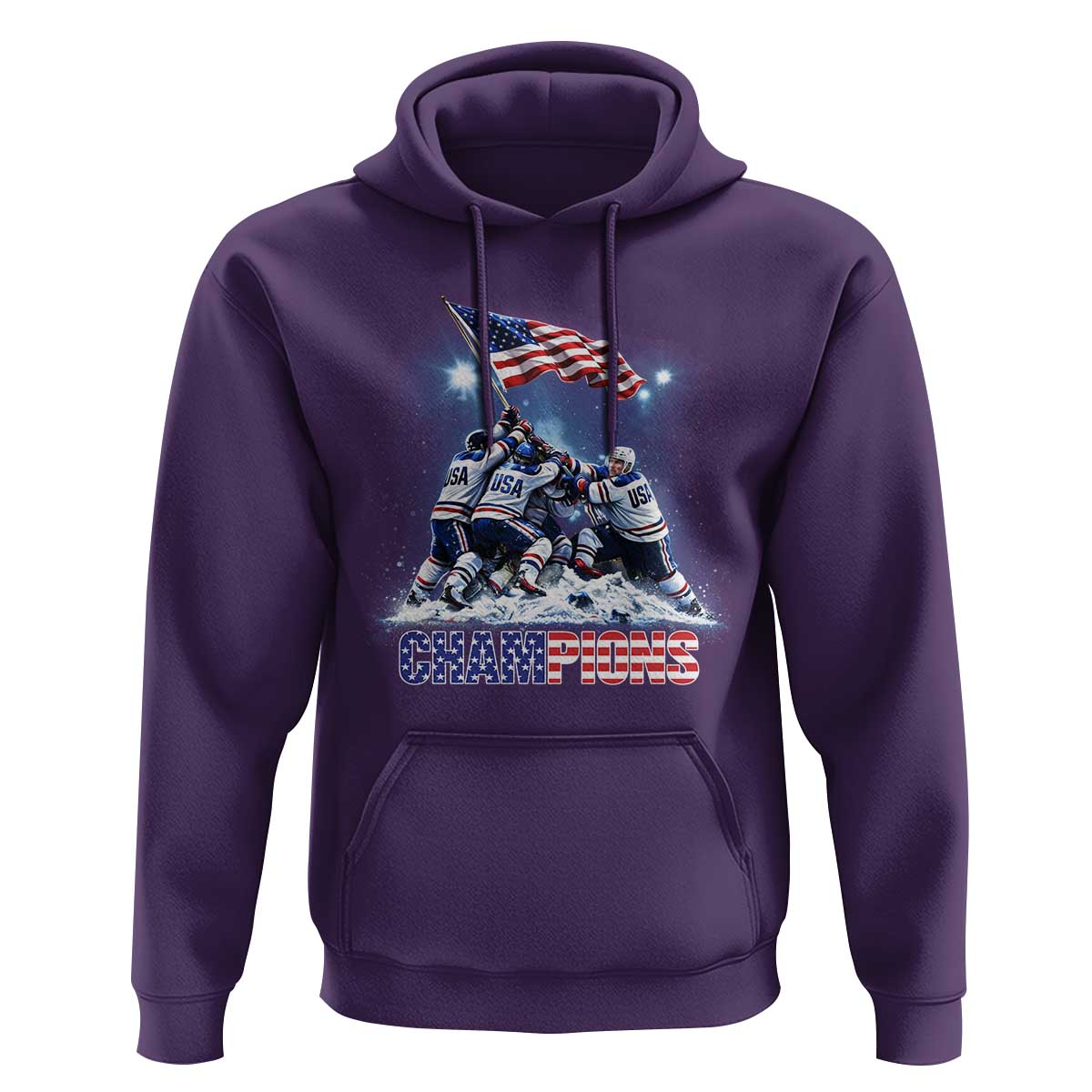 USA Ice Hockey Hoodie Hockey Champions 2026 USA Players Raising Flag On Ice