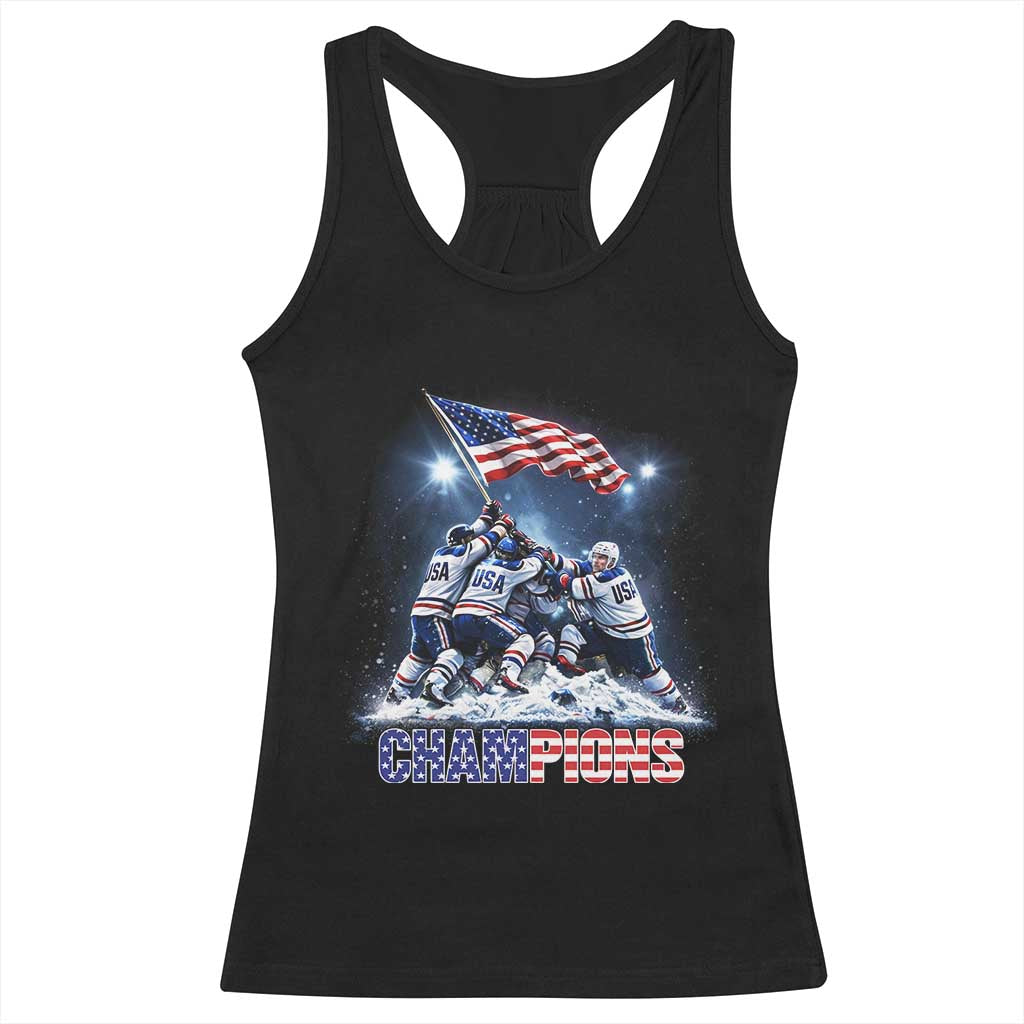 USA Ice Hockey Racerback Tank Top Hockey Champions 2026 USA Players Raising Flag On Ice