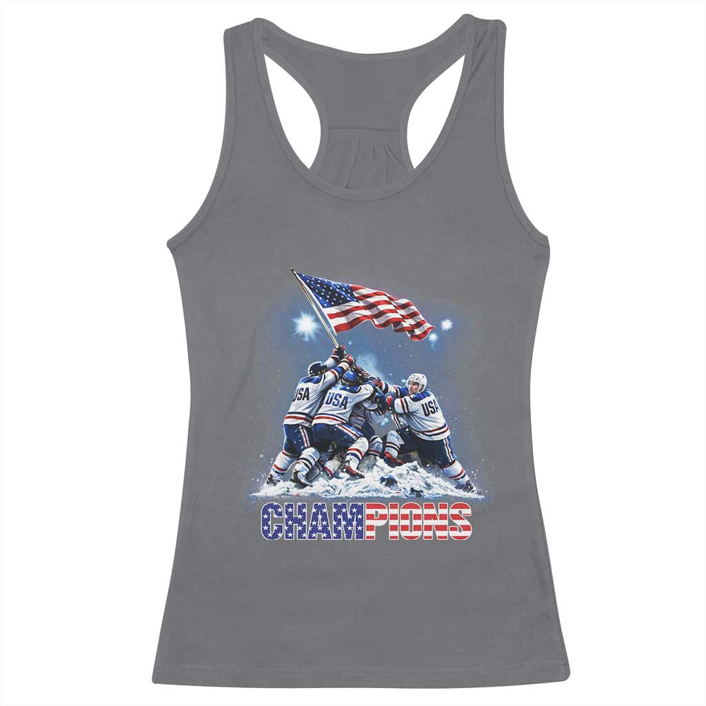 USA Ice Hockey Racerback Tank Top Hockey Champions 2026 USA Players Raising Flag On Ice