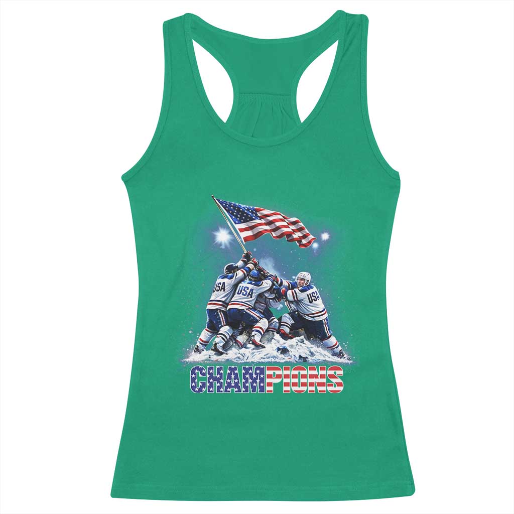 USA Ice Hockey Racerback Tank Top Hockey Champions 2026 USA Players Raising Flag On Ice