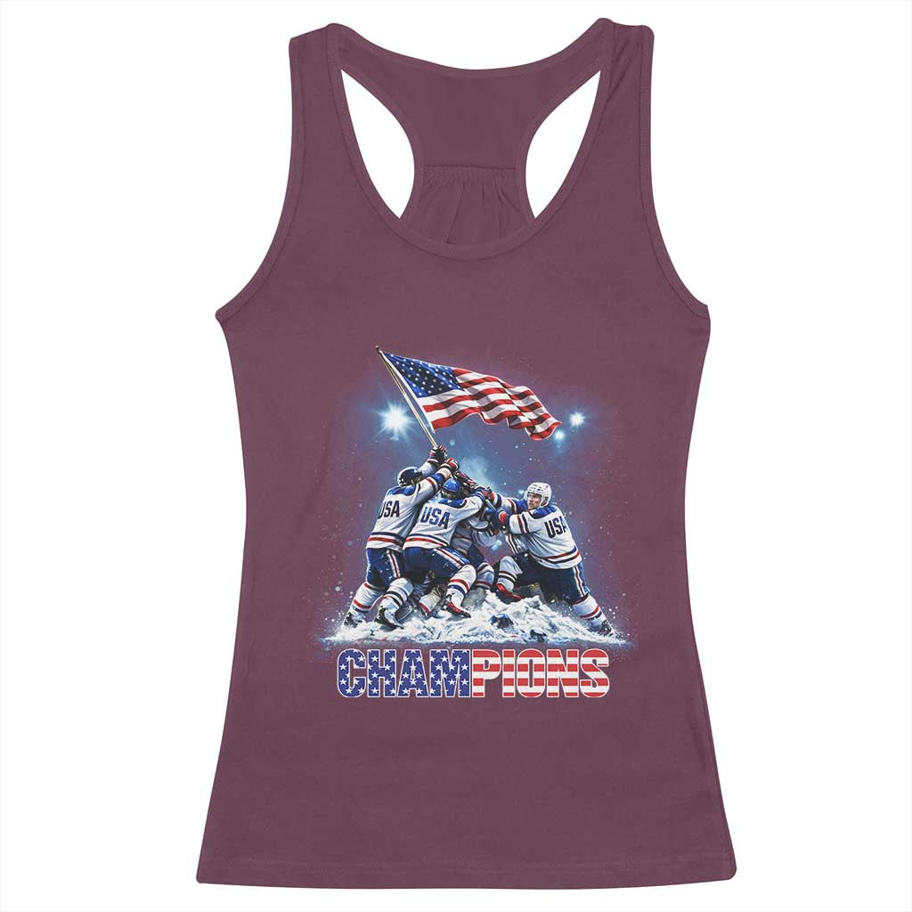 USA Ice Hockey Racerback Tank Top Hockey Champions 2026 USA Players Raising Flag On Ice