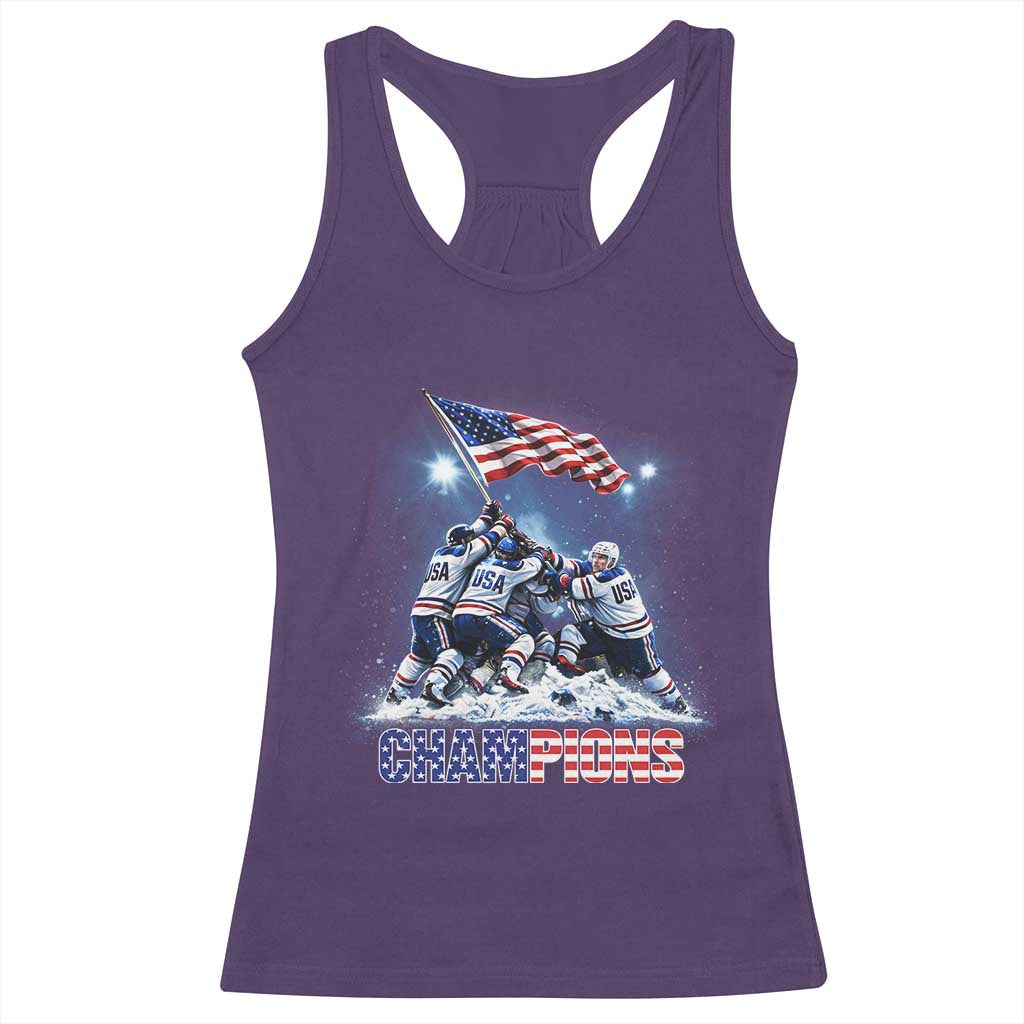 USA Ice Hockey Racerback Tank Top Hockey Champions 2026 USA Players Raising Flag On Ice