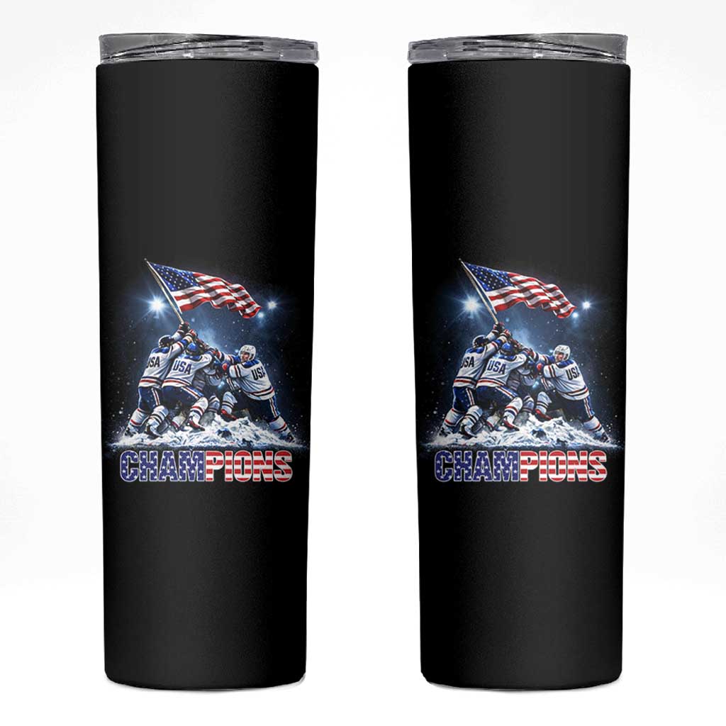 USA Ice Hockey Skinny Tumbler Hockey Champions 2026 USA Players Raising Flag On Ice