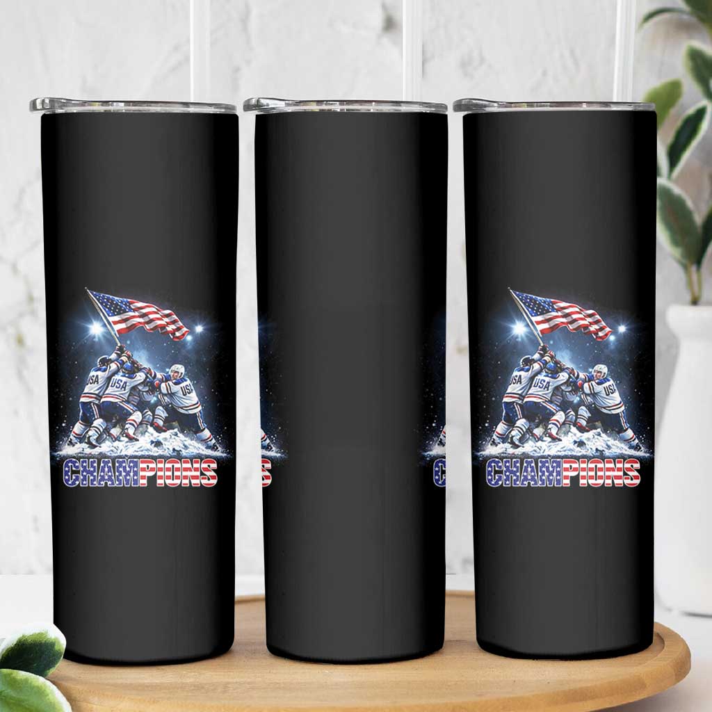 USA Ice Hockey Skinny Tumbler Hockey Champions 2026 USA Players Raising Flag On Ice