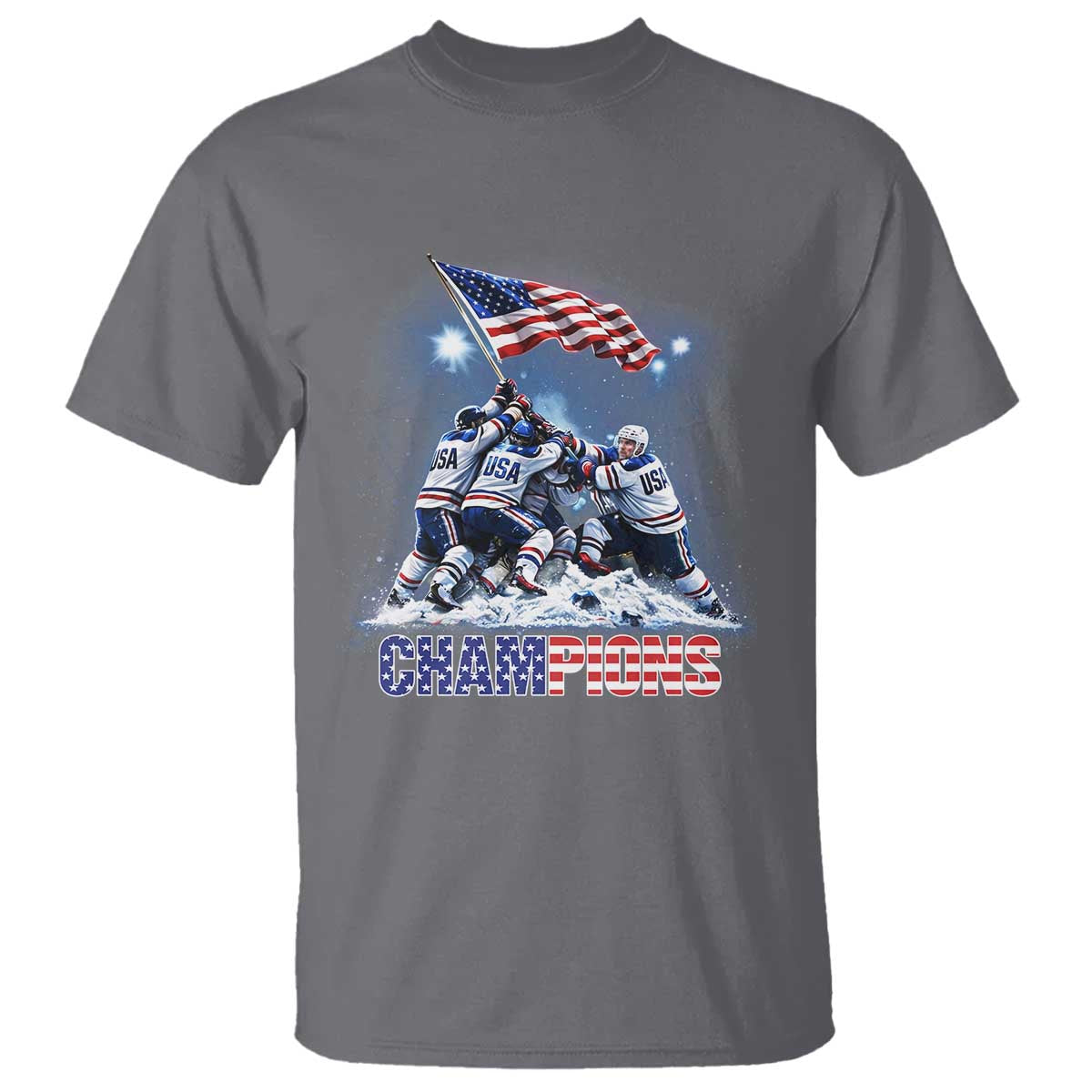 USA Ice Hockey T Shirt Hockey Champions 2026 USA Players Raising Flag On Ice