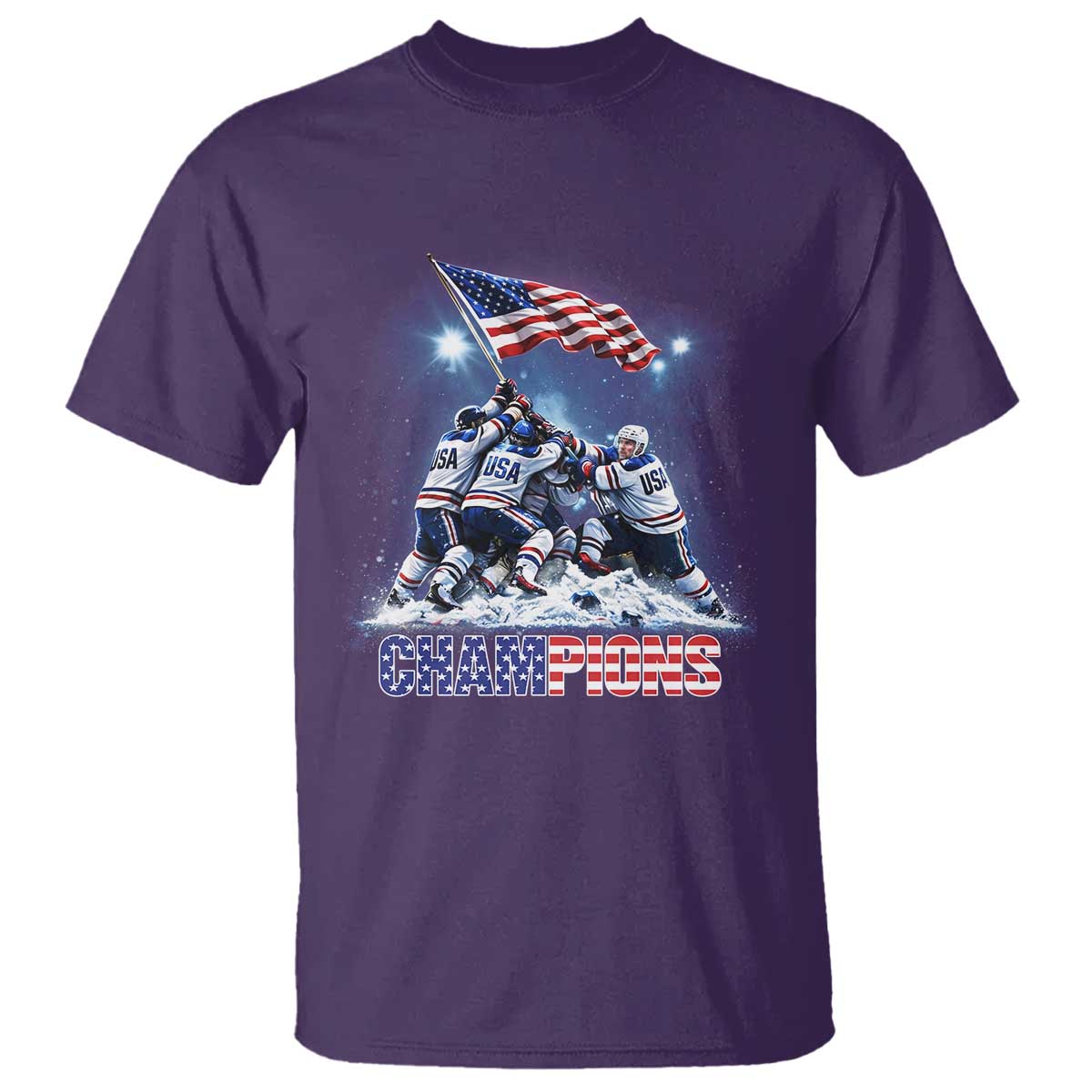 USA Ice Hockey T Shirt Hockey Champions 2026 USA Players Raising Flag On Ice