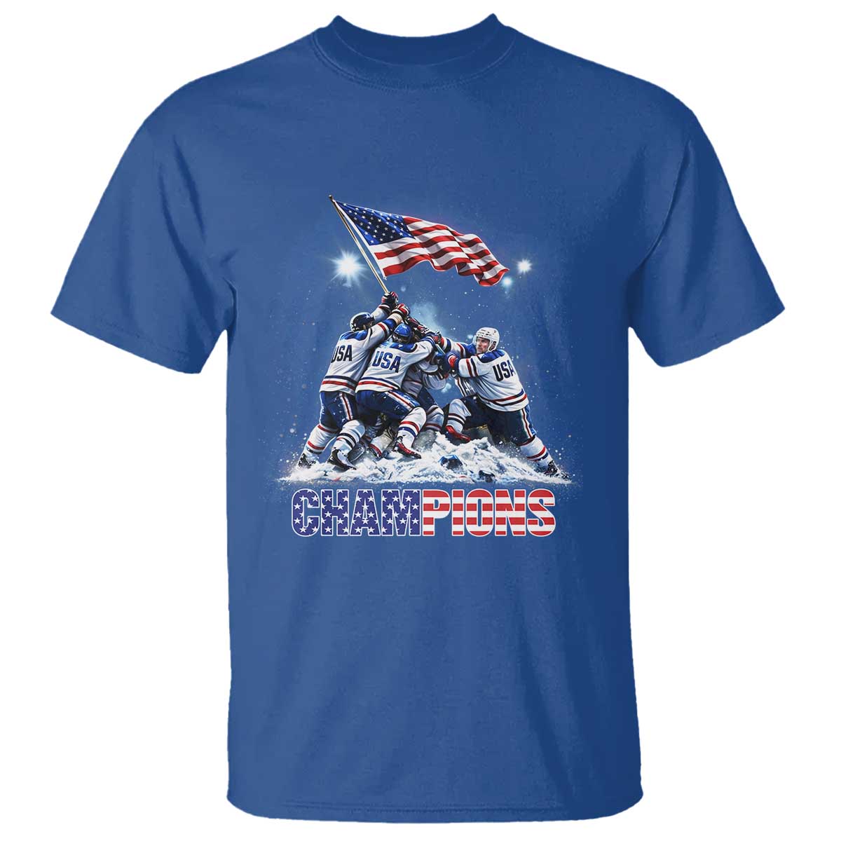 USA Ice Hockey T Shirt Hockey Champions 2026 USA Players Raising Flag On Ice