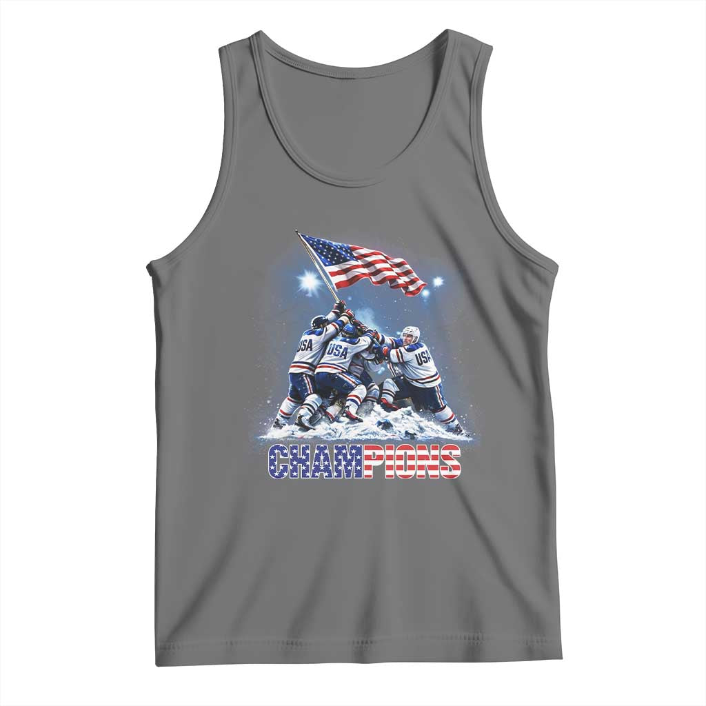 USA Ice Hockey Tank Top Hockey Champions 2026 USA Players Raising Flag On Ice