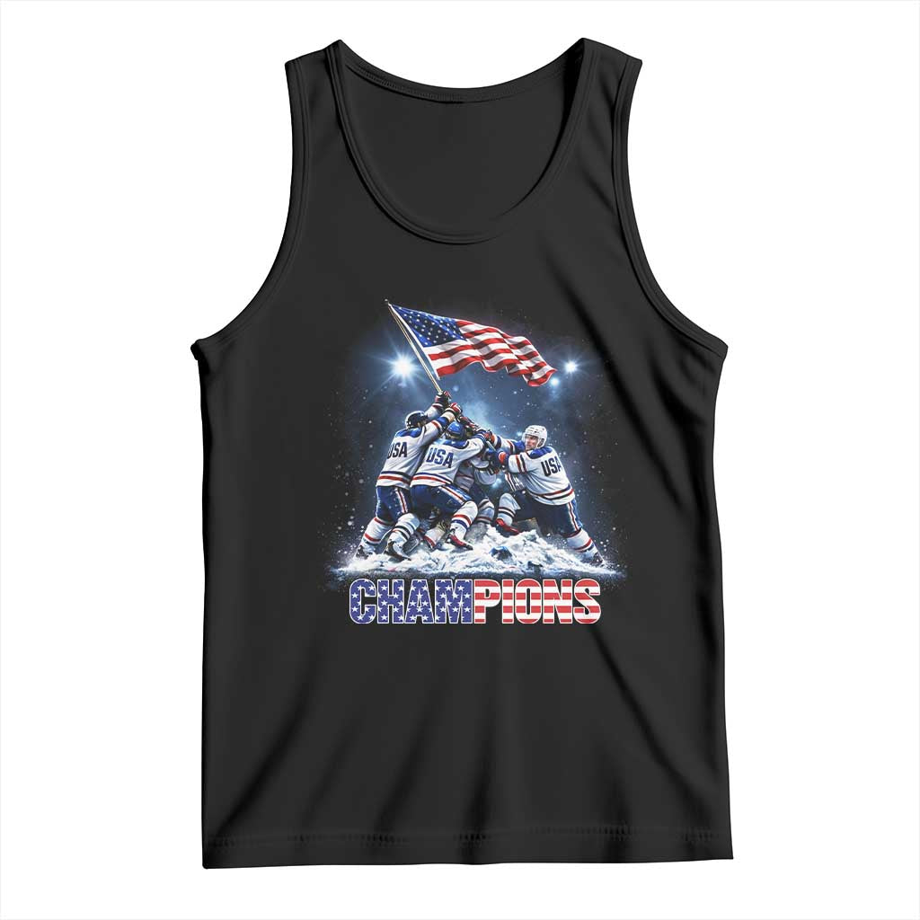 USA Ice Hockey Tank Top Hockey Champions 2026 USA Players Raising Flag On Ice