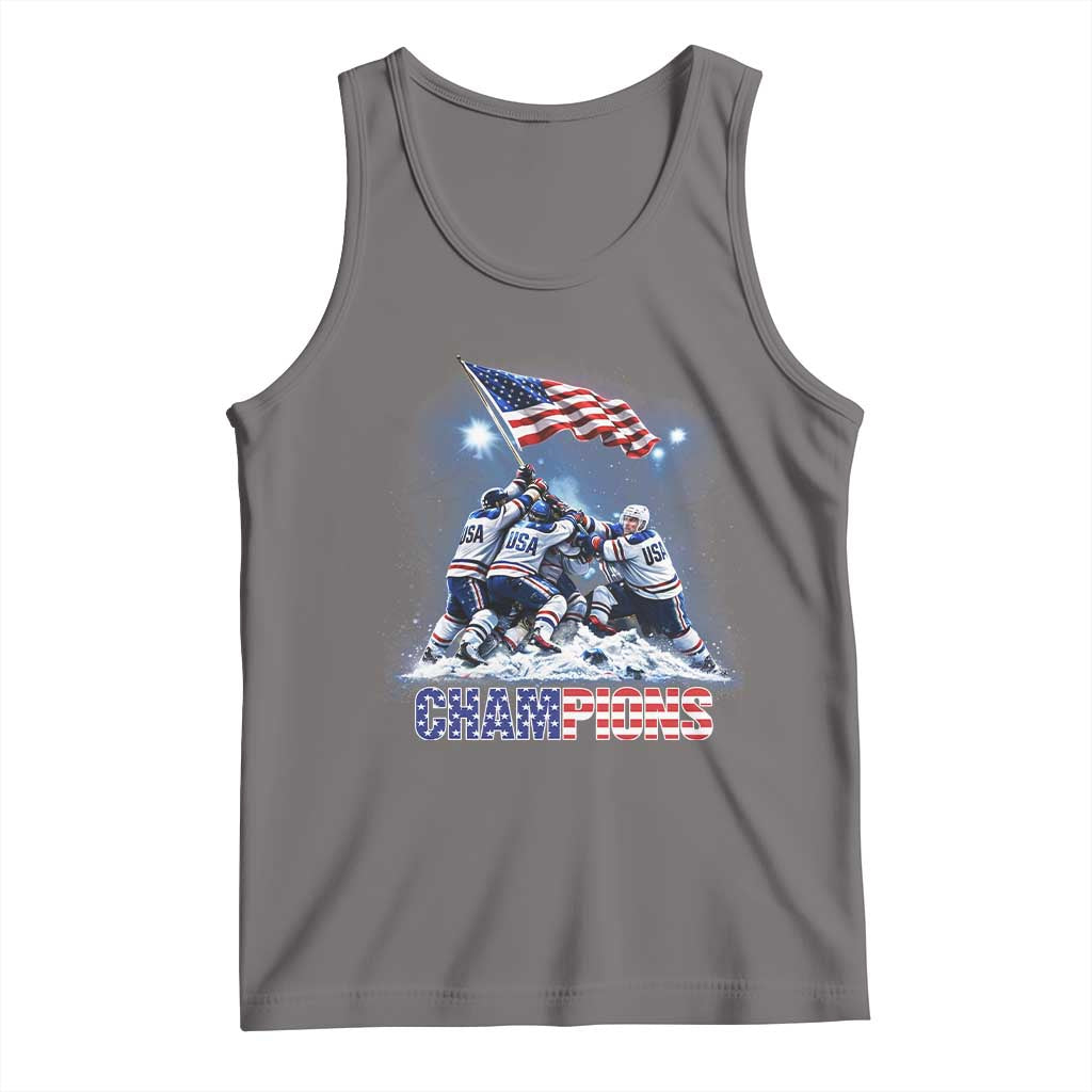 USA Ice Hockey Tank Top Hockey Champions 2026 USA Players Raising Flag On Ice