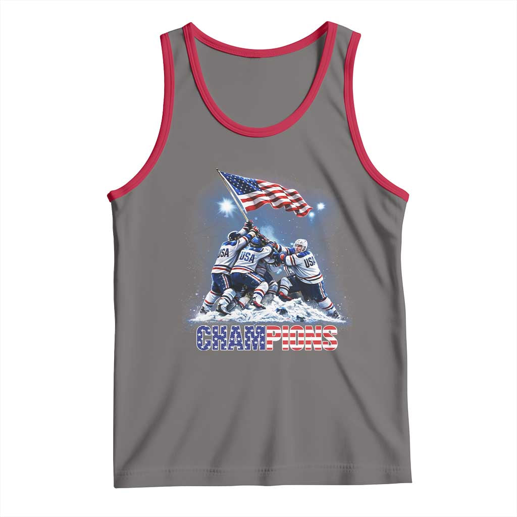 USA Ice Hockey Tank Top Hockey Champions 2026 USA Players Raising Flag On Ice