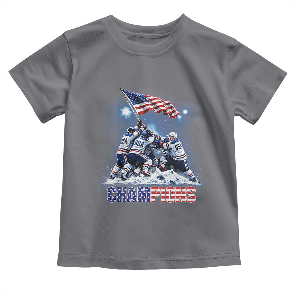 USA Ice Hockey Toddler T Shirt Hockey Champions 2026 USA Players Raising Flag On Ice