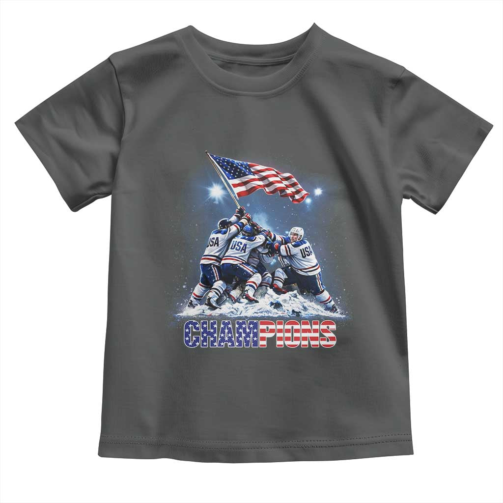 USA Ice Hockey Toddler T Shirt Hockey Champions 2026 USA Players Raising Flag On Ice