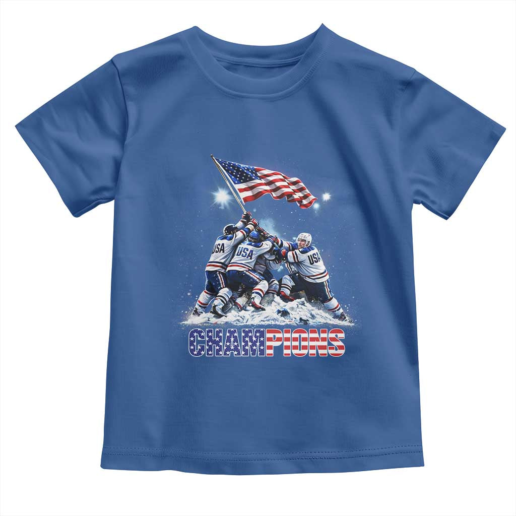 USA Ice Hockey Toddler T Shirt Hockey Champions 2026 USA Players Raising Flag On Ice