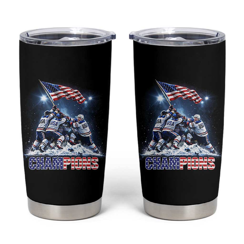 USA Ice Hockey Tumbler Cup Hockey Champions 2026 USA Players Raising Flag On Ice