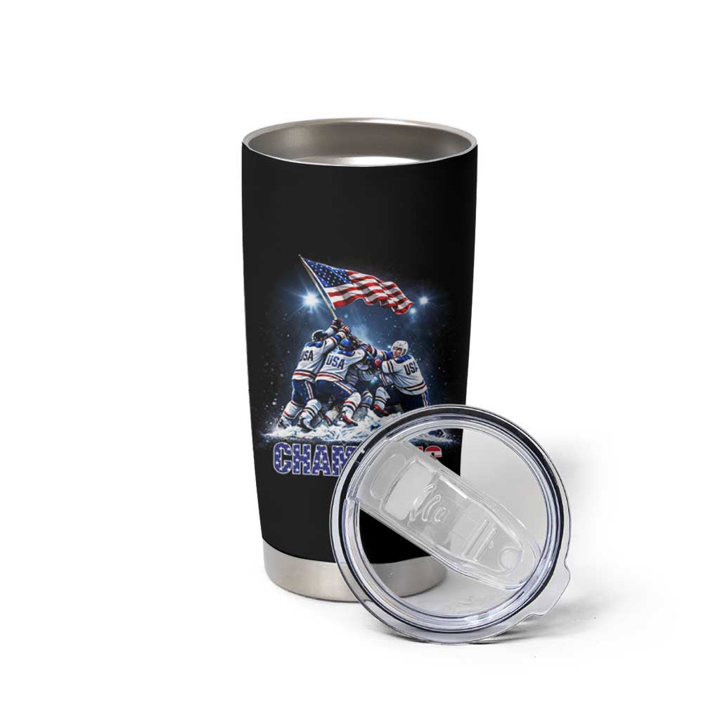 USA Ice Hockey Tumbler Cup Hockey Champions 2026 USA Players Raising Flag On Ice