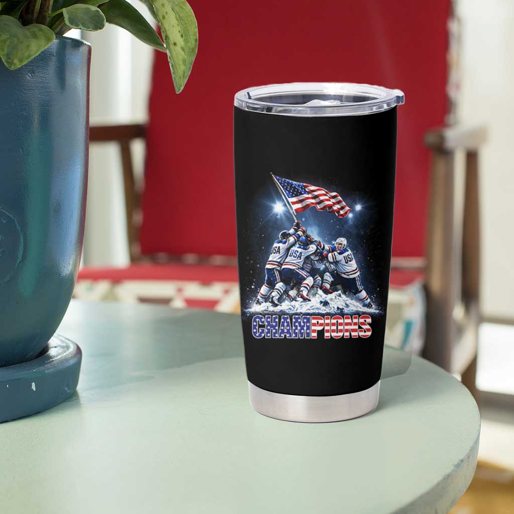 USA Ice Hockey Tumbler Cup Hockey Champions 2026 USA Players Raising Flag On Ice