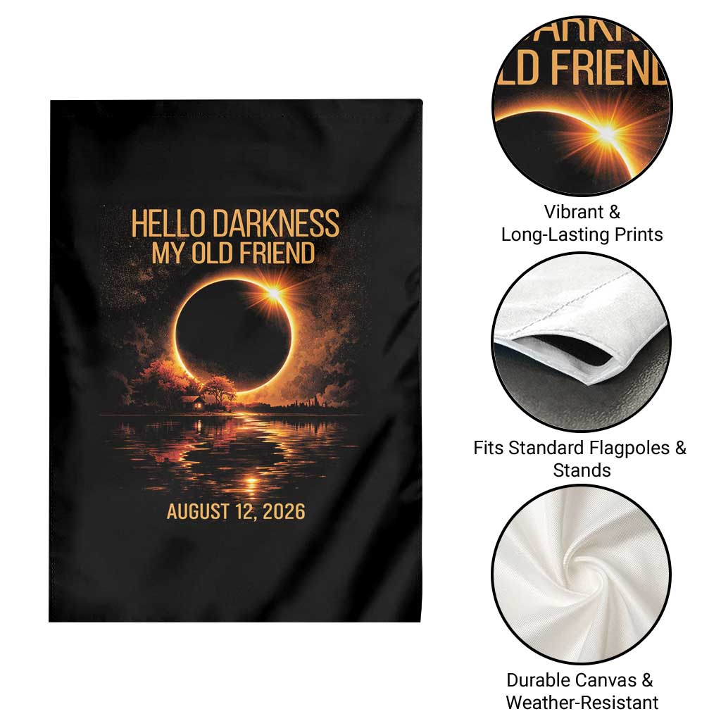 Solar Eclipse 2026 Garden Flag Hello Darkness 12 August 2026 Totality Gift