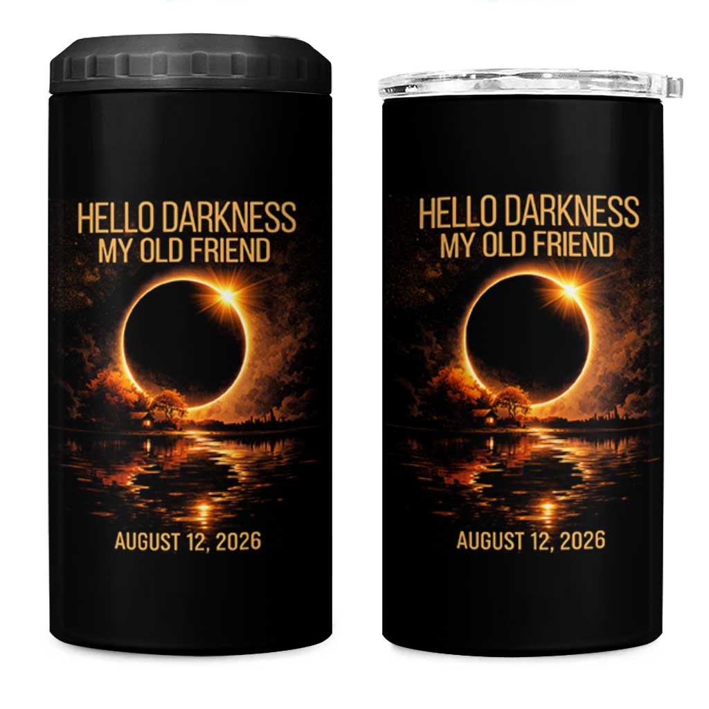 Solar Eclipse 2026 4 in 1 Can Cooler Tumbler Hello Darkness 12 August 2026 Totality Gift