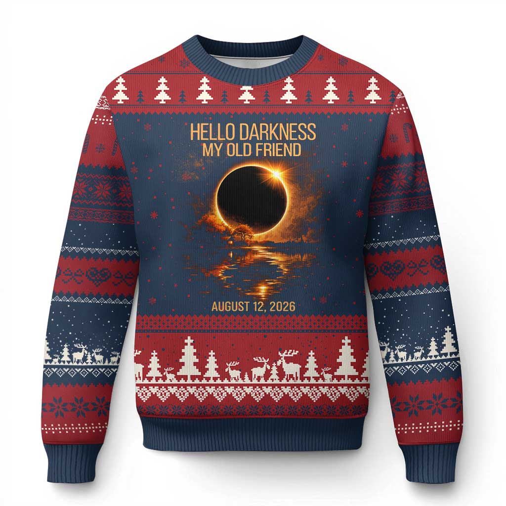 Solar Eclipse 2026 Ugly Christmas Sweater Hello Darkness 12 August 2026 Totality Gift