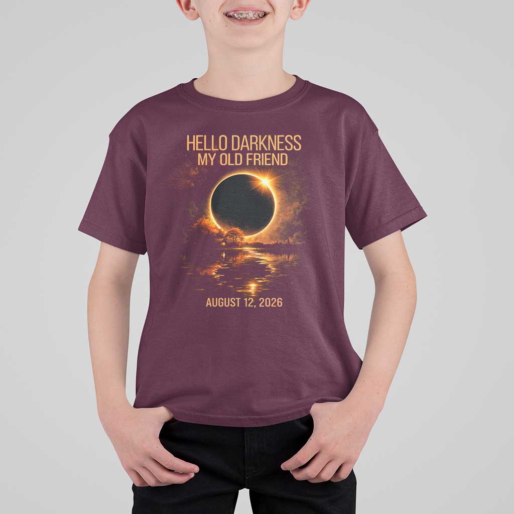Solar Eclipse 2026 T Shirt For Kid Hello Darkness 12 August 2026 Totality Gift